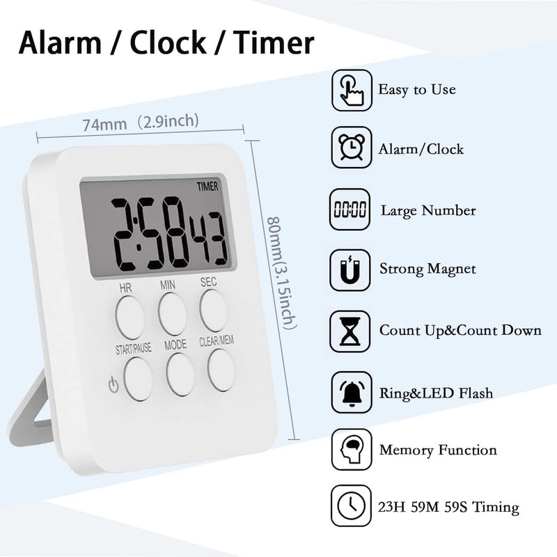 FS COOL 3 in 1 Multifunctional Kitchen Timer with MuteLoud Alarm Switch ONOff Switch 24 Hour Clock Alarm Memory Function Set of 1 - Image 2