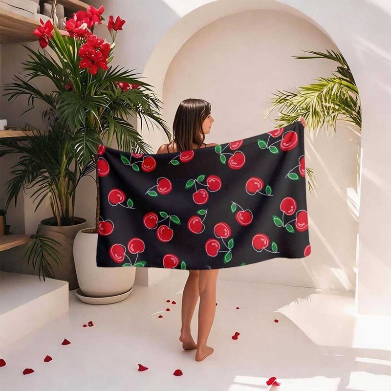 منشفة شاطئ بتصميم الكرز من البوليستر 75 سم × 150 سم مدمجة للجنسين خفيفة الوزن عالية الامتصاص مناسبة لحفلات المسبح والسباحة والعطلات والحمام والتخييم - Image 5
