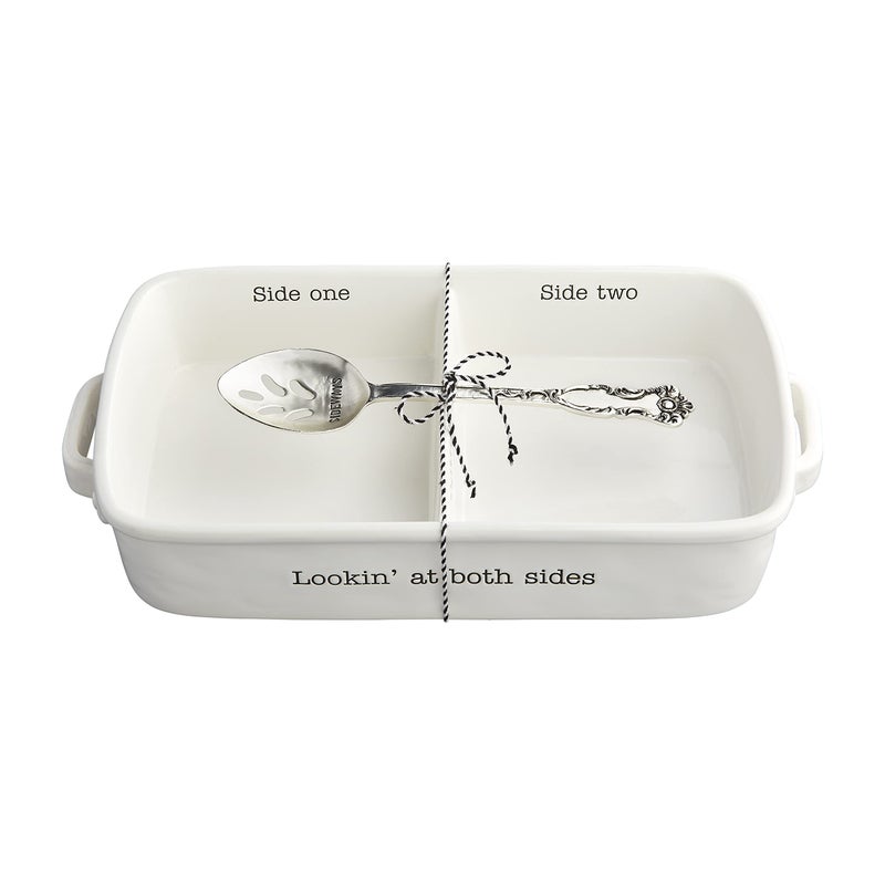 Mud Pie White Circa Side Baker Set 25 x 8 x 14 dish 2 12 x 8 x 14  spoon 9