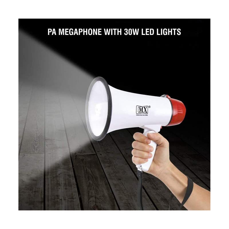 MX 30W Portable Handheld Megaphone with Siren Alarm & LED Light – 30W RMS, ABS Build, Hand Grip & Shoulder Sling – Indoor & Outdoor Use - Image 2