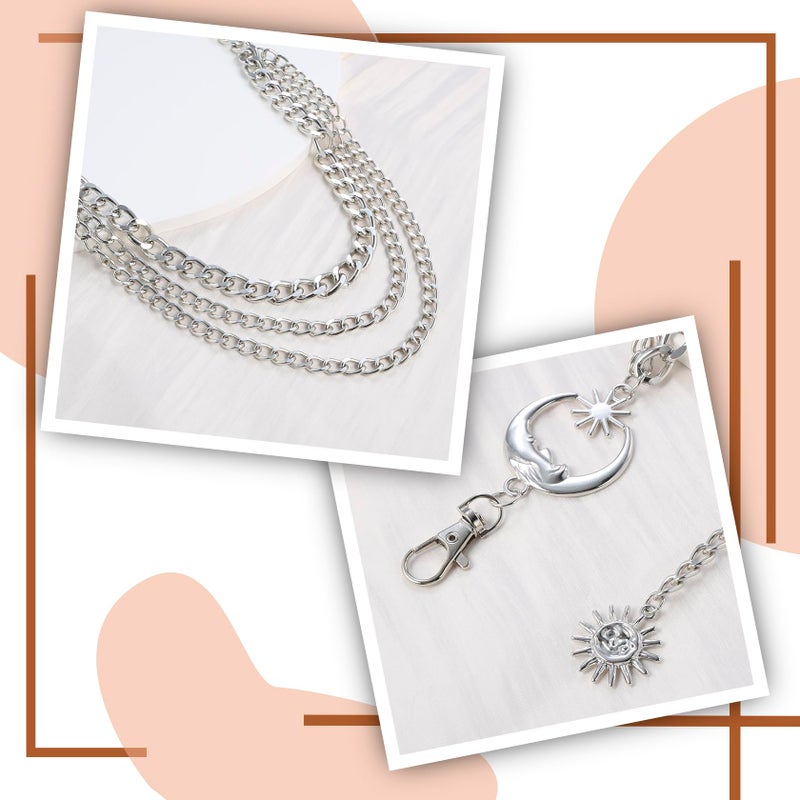 Milakoo Multilayer Metal Waist Chain Belts Adjustable Women Moon & Star Chunky Belt for Dress - Image 3