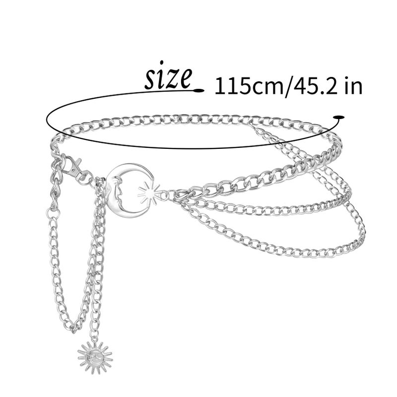 Milakoo Multilayer Metal Waist Chain Belts Adjustable Women Moon & Star Chunky Belt for Dress - Image 2