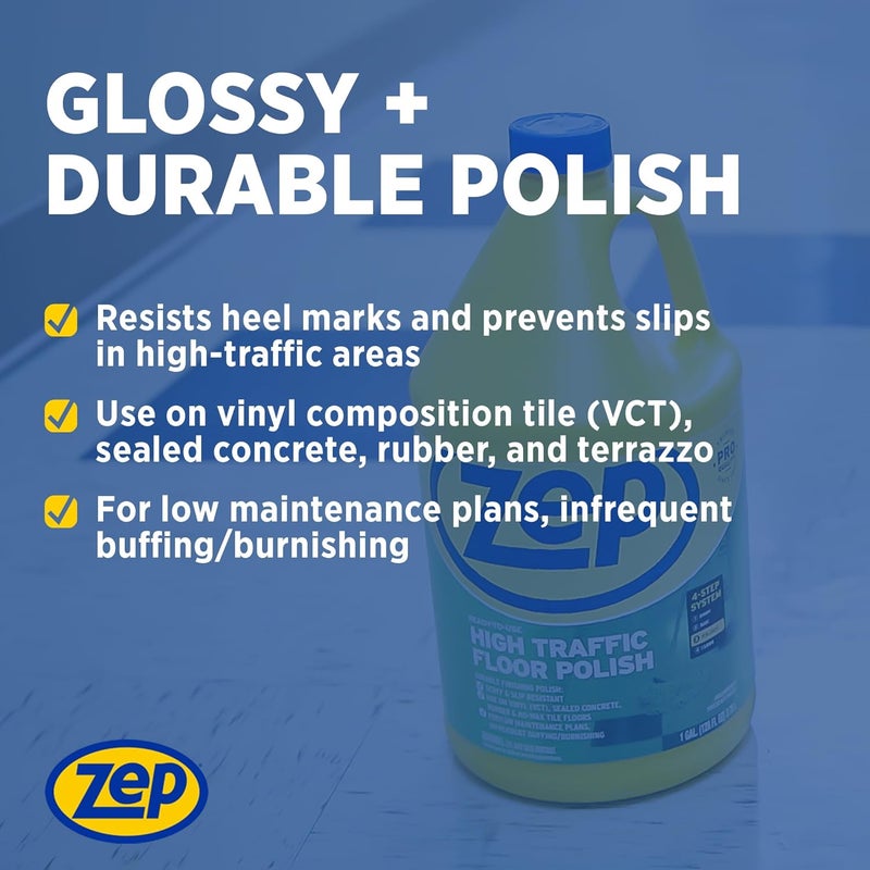 Zep Commercial High-Traffic Floor Polish, 4-1 Gallon Bottles, Professional Grade Floor Finish For a Range Of Hard Floor Surfaces (ZUHTFF128) - Image 2