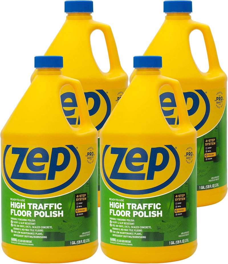 Zep Commercial High-Traffic Floor Polish, 4-1 Gallon Bottles, Professional Grade Floor Finish For a Range Of Hard Floor Surfaces (ZUHTFF128) - Image 1