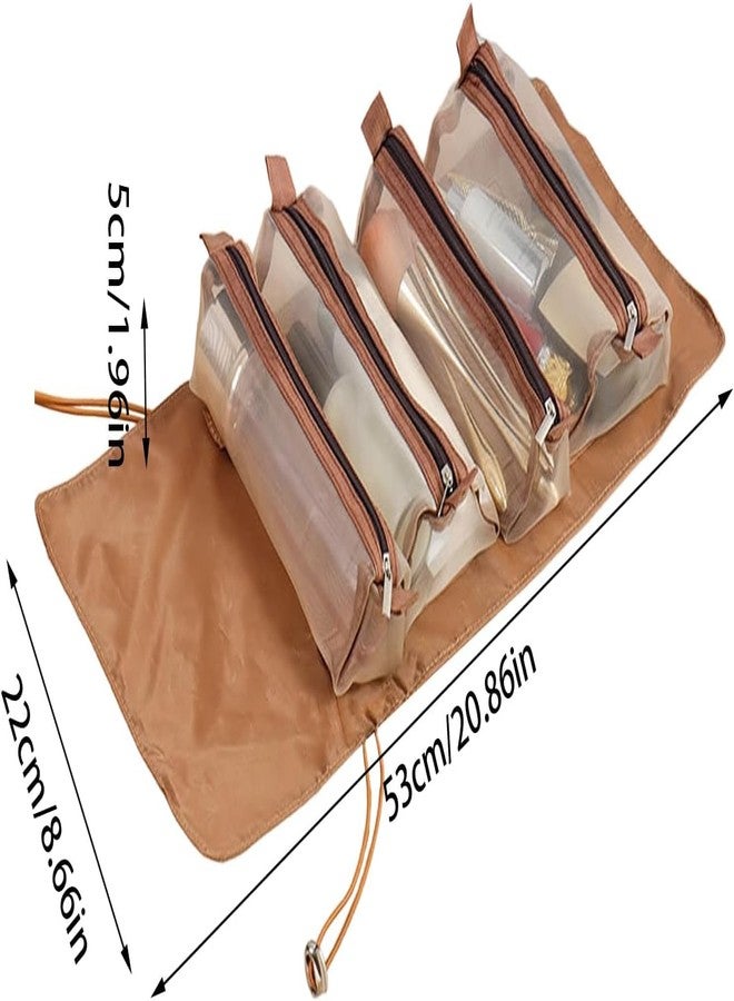 CLICKSY Professional Cosmetic Makeup Kit Storage Pouch, Foldable Travel Toiletry Organizer for Women, Hanging Makeup Bag with Multiple Compartments for Brushes, Skincare & Accessories (Brown) - Image 5
