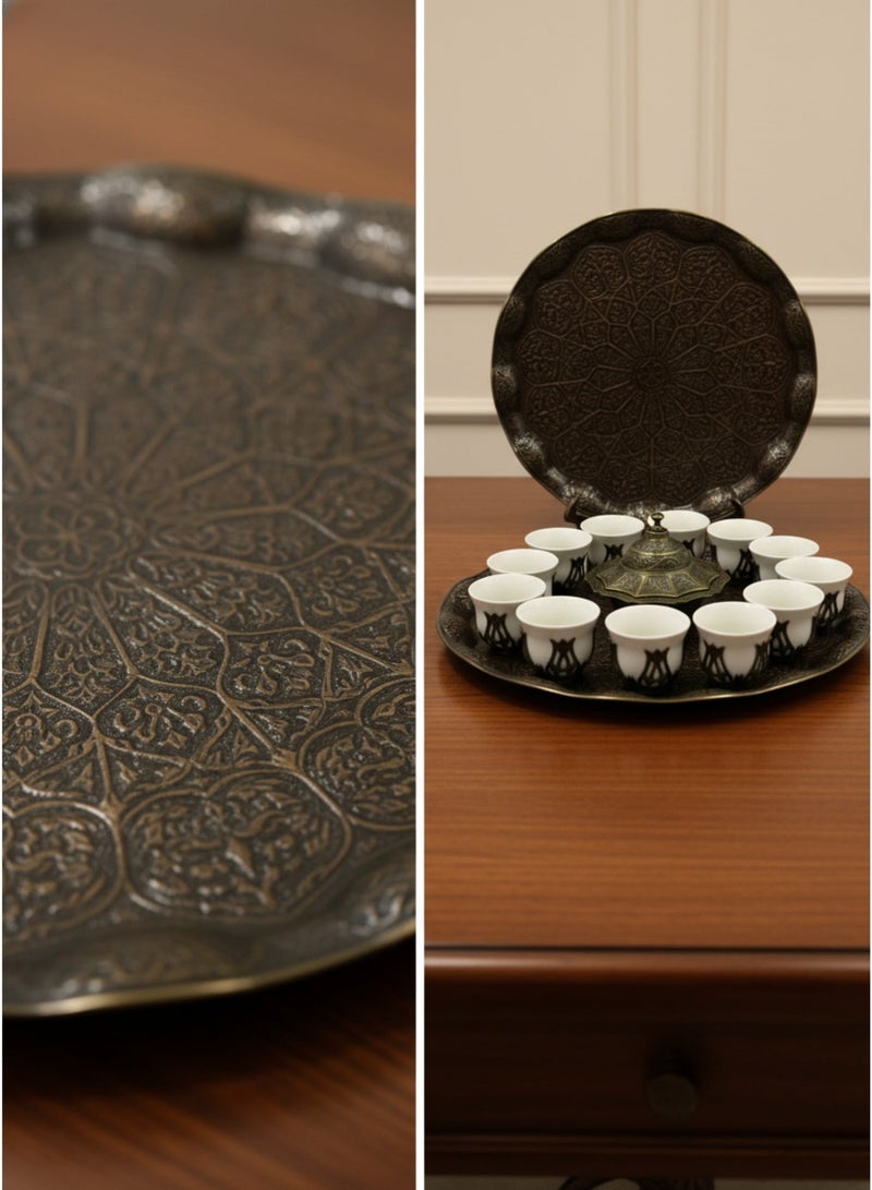 Acar Luxury Arabian Coffee Set for 12 with Tray, Glass Cups with Holders, and Covered Dates Pot in a Magical Ottoman Bronze Touch – Made in Turkey - Image 5