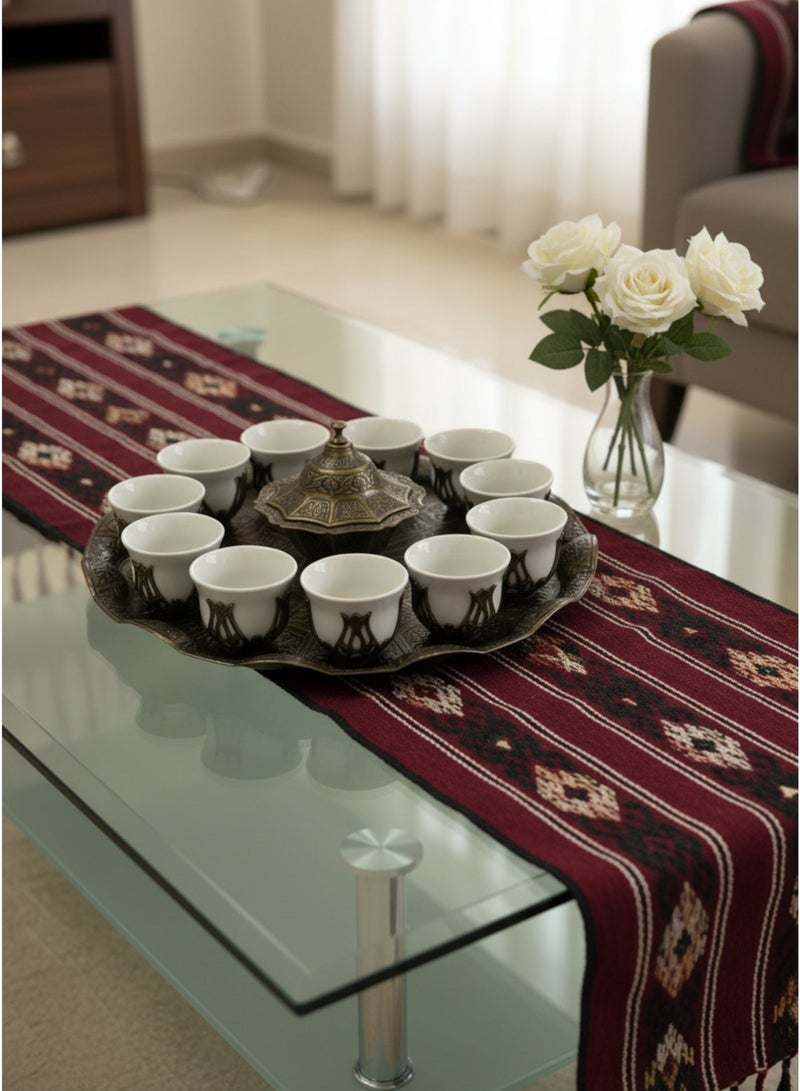 Acar Luxury Arabian Coffee Set for 12 with Tray, Glass Cups with Holders, and Covered Dates Pot in a Magical Ottoman Bronze Touch – Made in Turkey - Image 4