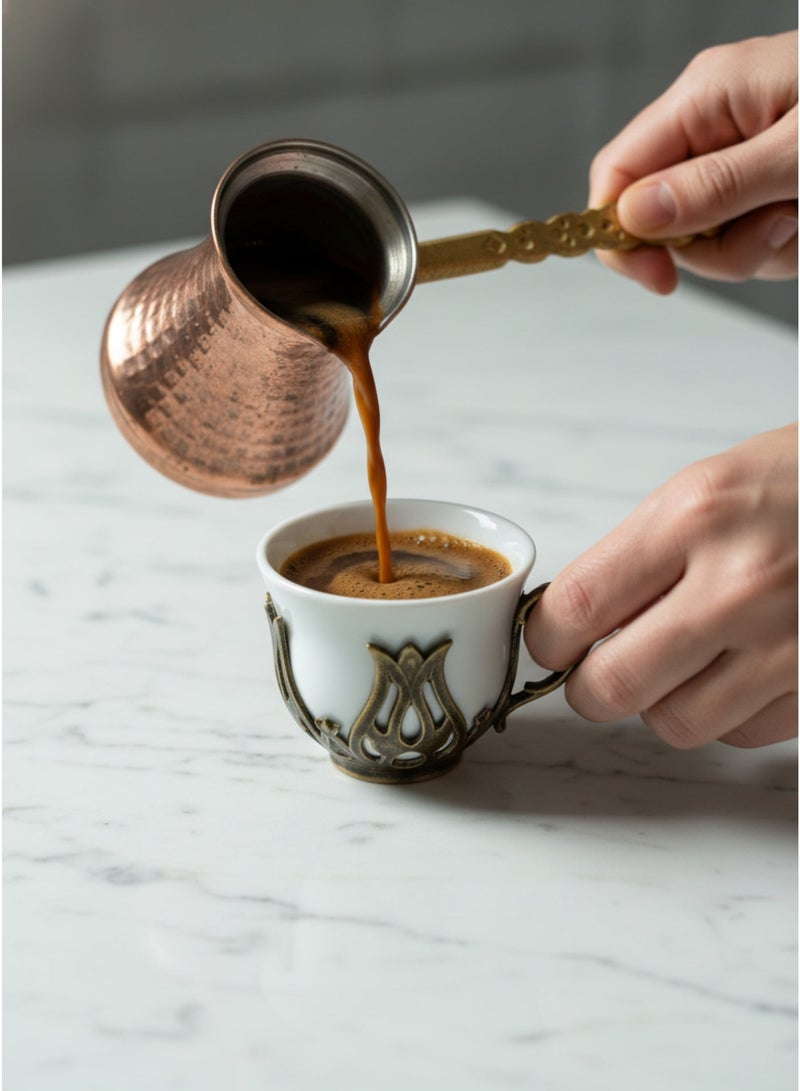 Acar Luxury Arabian Coffee Set for 12 with Tray, Glass Cups with Holders, and Covered Dates Pot in a Magical Ottoman Bronze Touch – Made in Turkey - Image 2