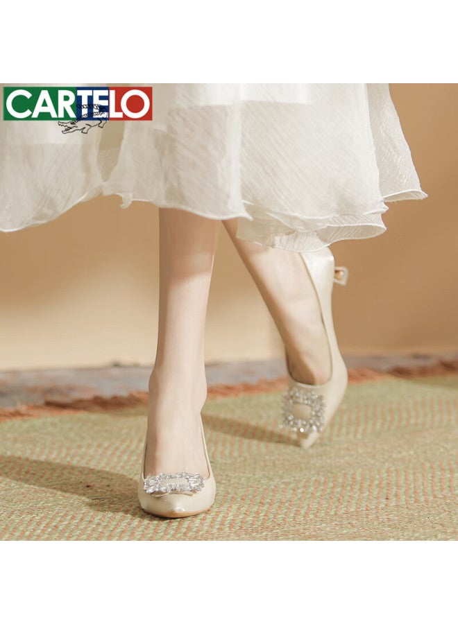 Cartelo Crystal Pointed Toe High Heel Wedding Shoes Kcc 5 Apricot Size 40 - Image 2