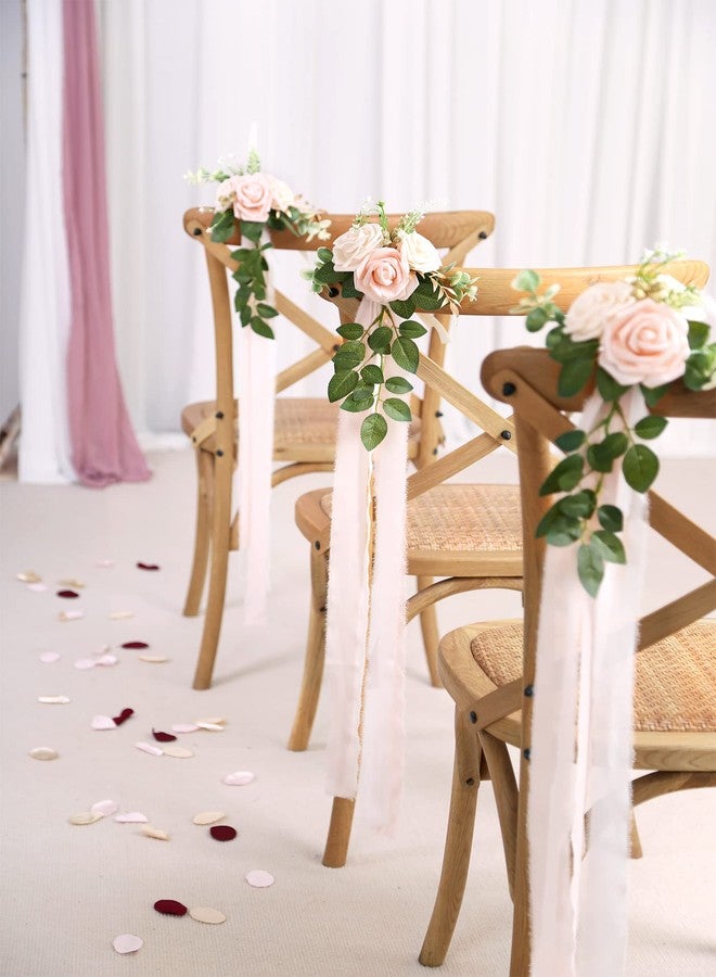 DreamBuilt Wedding Aisle Decorations - Set of 10 Pew Flowers - Artificial Roses & Eucalyptus - Pink & Cream - 5.5" x 13" - Elegant Traditional Modern Style - Chair Flowers - Image 3