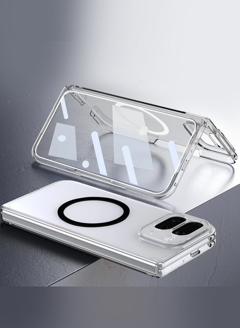 CATANES TPU Fold Case for Google Pixel 10 Pro with Screen Protector - Built-in Strong Magnetic - Anti-Yellowing Crystal Slim Phone Cover - Clear - Image 4