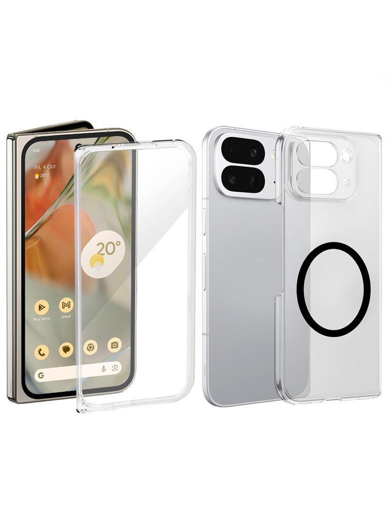 CATANES TPU Fold Case for Google Pixel 10 Pro with Screen Protector - Built-in Strong Magnetic - Anti-Yellowing Crystal Slim Phone Cover - Clear - Image 1