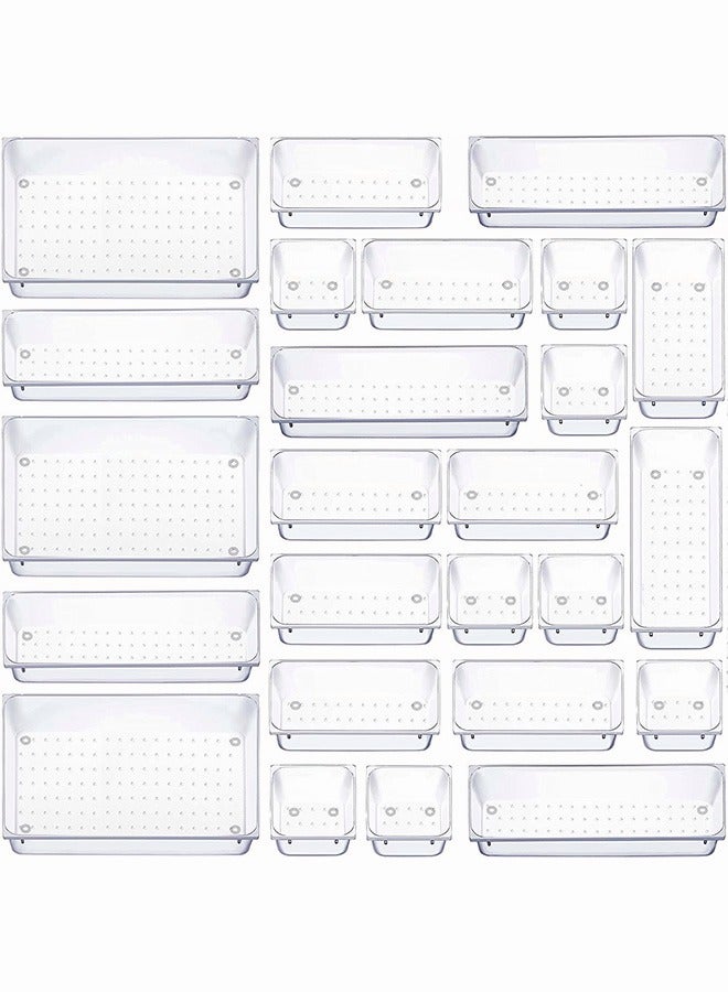 Occuwzz 25 PCS Transparent Plastic Drawer Organizer Set Cosmetics Storage Box Suitable for Kitchen Bedroom Office Cutlery Cosmetics Jewelry - Image 1
