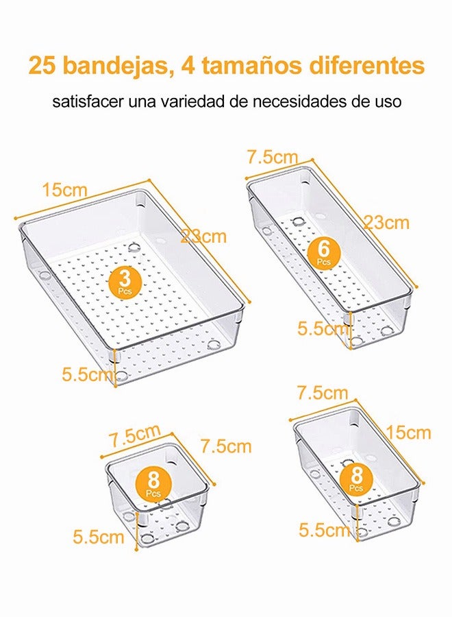 Occuwzz 25 PCS Transparent Plastic Drawer Organizer Set Cosmetics Storage Box Suitable for Kitchen Bedroom Office Cutlery Cosmetics Jewelry - Image 2