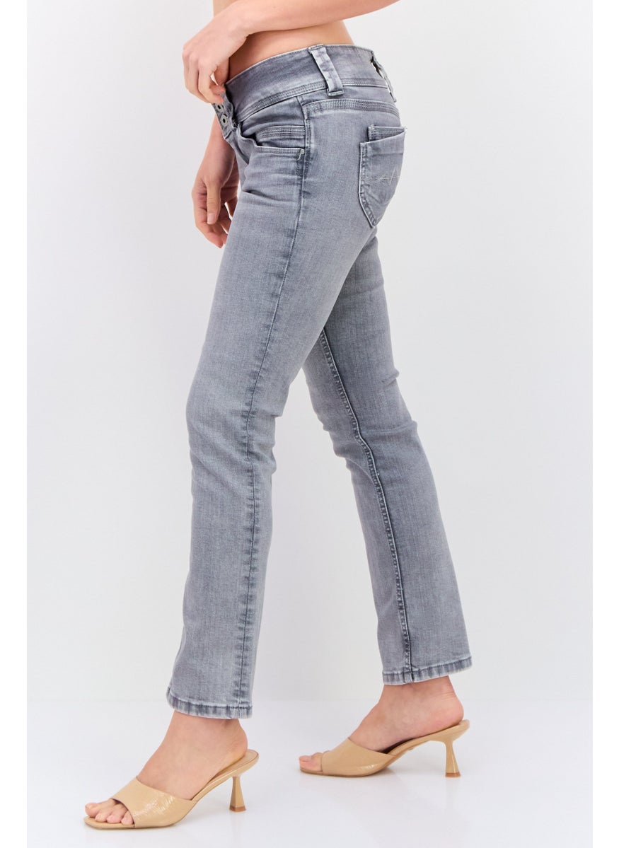 Pepe Jeans Women Straight Fit Washed Stretchable Jeans, Grey  - Image 2