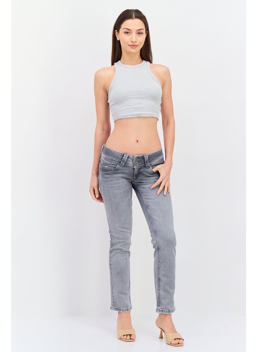 Pepe Jeans Women Straight Fit Washed Stretchable Jeans, Grey  - Image 4