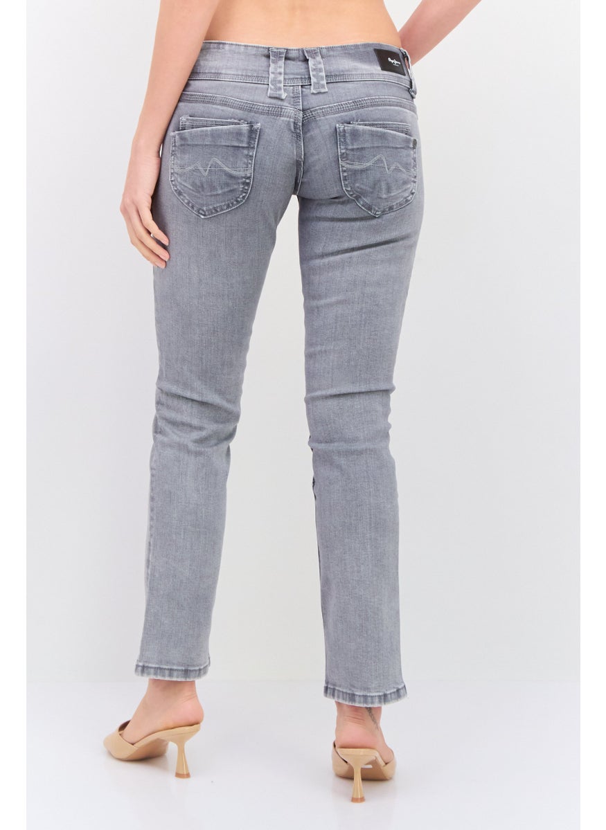 Pepe Jeans Women Straight Fit Washed Stretchable Jeans, Grey  - Image 3
