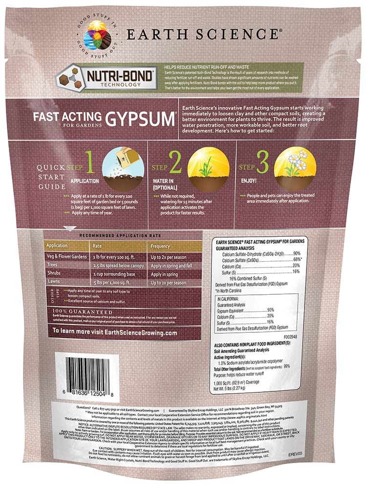 Earth Science Fast Acting Gypsum—5 lb— Soil Conditioner Adds Calcium, Repairs Salt Damage & Root Growth with Nutri-Bond Runoff Reduction Technology - Image 2