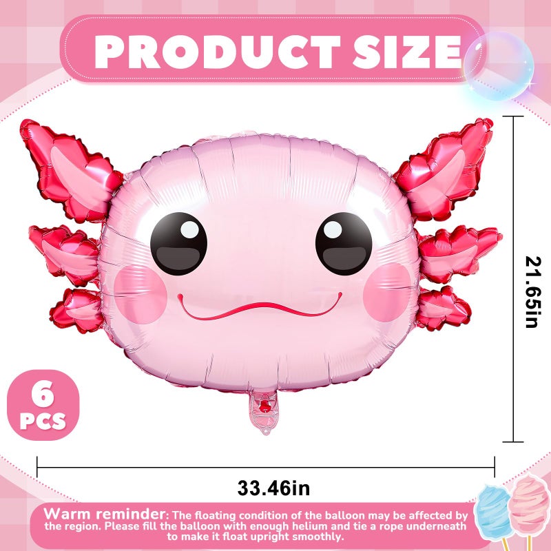 PullCrease 6 Pcs 34 Inch Axolotl Balloon Axolotl Birthday Party Decorations Aluminum Foil Inflatable Summer Supplies for Beach Themed Favor (Pink Style) - Image 2