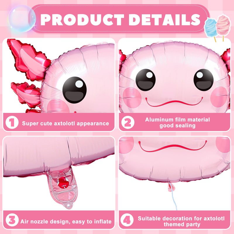 PullCrease 6 Pcs 34 Inch Axolotl Balloon Axolotl Birthday Party Decorations Aluminum Foil Inflatable Summer Supplies for Beach Themed Favor (Pink Style) - Image 3