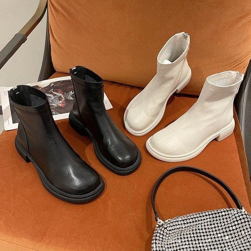 British Style Martin Boots Short Boots Women'S French Creamy-White Thin Boots Fleece-Lined Boots - Image 4