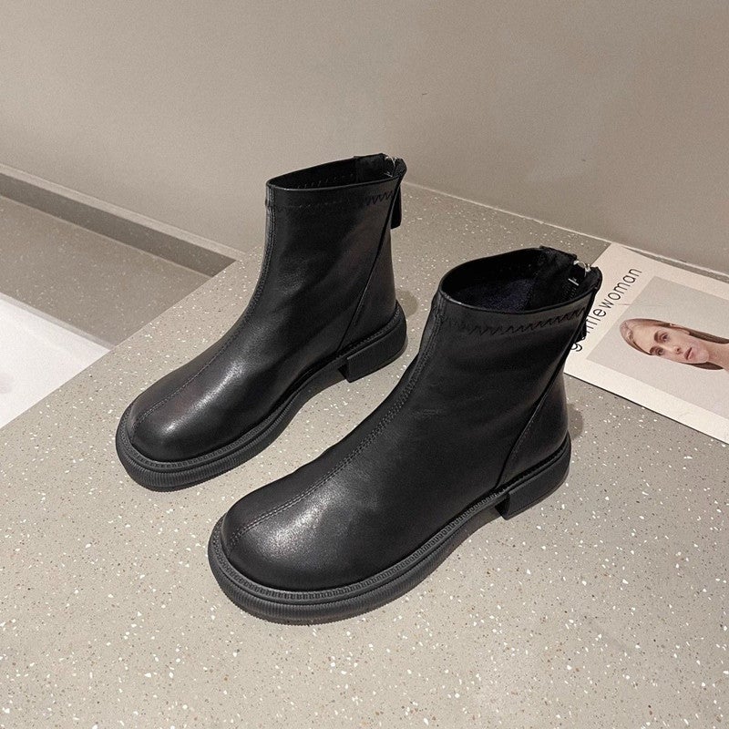 British Style Martin Boots Short Boots Women'S French Creamy-White Thin Boots Fleece-Lined Boots - Image 1