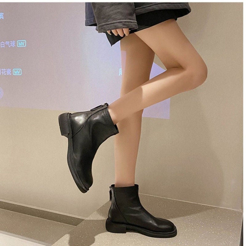 British Style Martin Boots Short Boots Women'S French Creamy-White Thin Boots Fleece-Lined Boots - Image 3