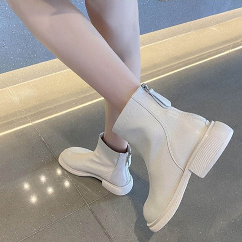 British Style Martin Boots Short Boots Women'S French Creamy-White Thin Boots Fleece-Lined Boots - Image 5