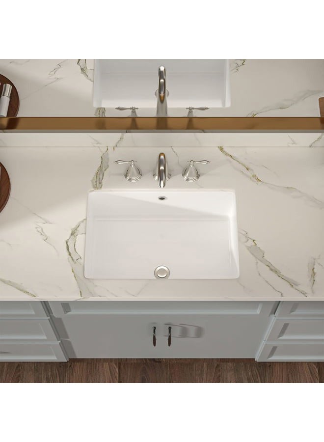 Lordear Undermount Bathroom Sink - 20x16 Inch Undermount Rectangle White Porcelain Ceramic Bathroom Lavatory Vanity Sink Basin with Overflow - Image 3