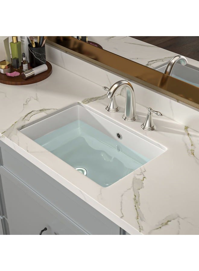 Lordear Undermount Bathroom Sink - 20x16 Inch Undermount Rectangle White Porcelain Ceramic Bathroom Lavatory Vanity Sink Basin with Overflow - Image 2