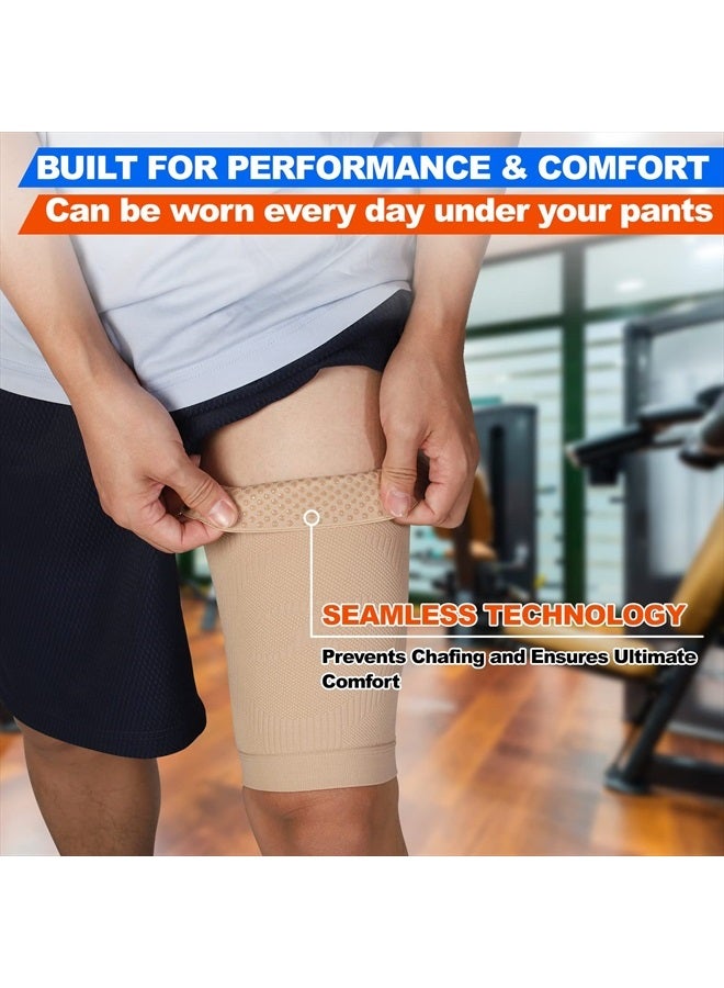 KEKING Thigh Compression Sleeves (Pair), Unisex, Hamstring Compression Sleeve for Quad & Groin Pain Relief & Recovery, Thigh Brace & Wrap Great for Running Sports & Injury, Upper Leg Sleeves Beige XXL - Image 5