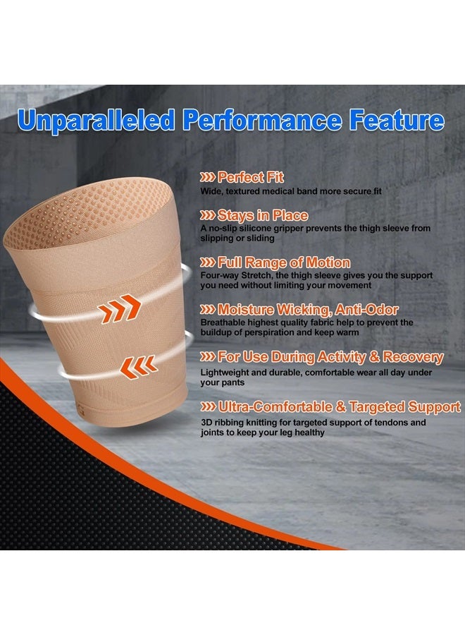 KEKING Thigh Compression Sleeves (Pair), Unisex, Hamstring Compression Sleeve for Quad & Groin Pain Relief & Recovery, Thigh Brace & Wrap Great for Running Sports & Injury, Upper Leg Sleeves Beige XXL - Image 2