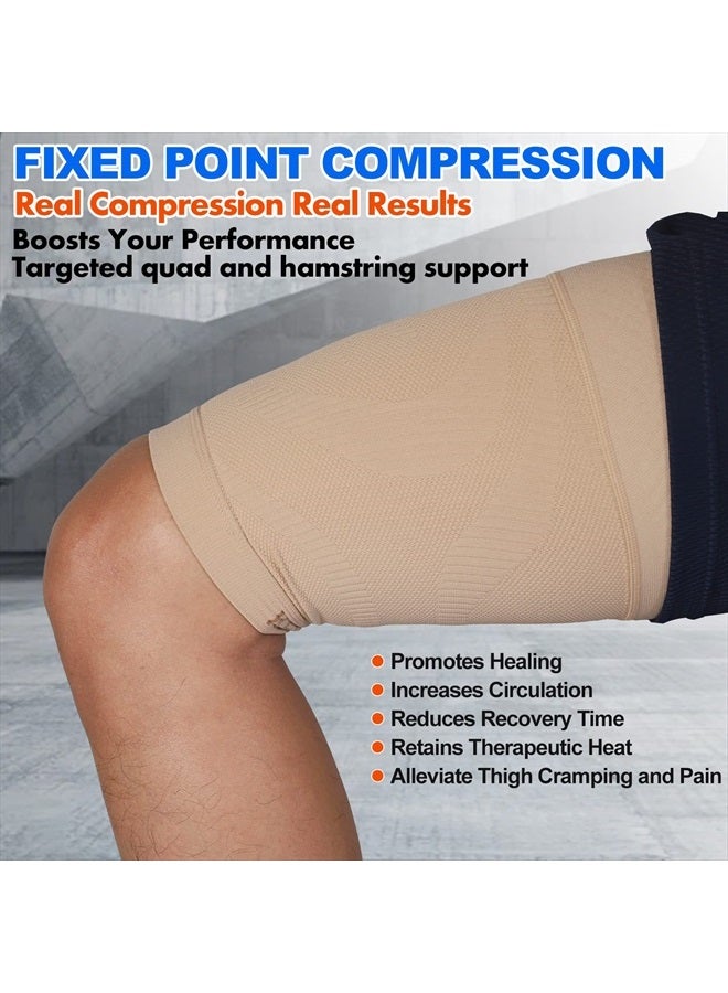 KEKING Thigh Compression Sleeves (Pair), Unisex, Hamstring Compression Sleeve for Quad & Groin Pain Relief & Recovery, Thigh Brace & Wrap Great for Running Sports & Injury, Upper Leg Sleeves Beige XXL - Image 3