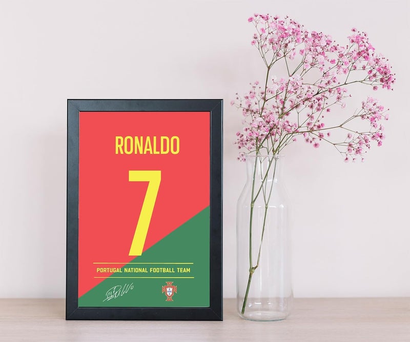 FRAMEO STORE Cristiano Ronaldo 7 Jersey Art Poster Glass frame Cristiano Ronaldo World Cup Jersey wall art framed poster A4 size 8 X 12 Inches - Image 2