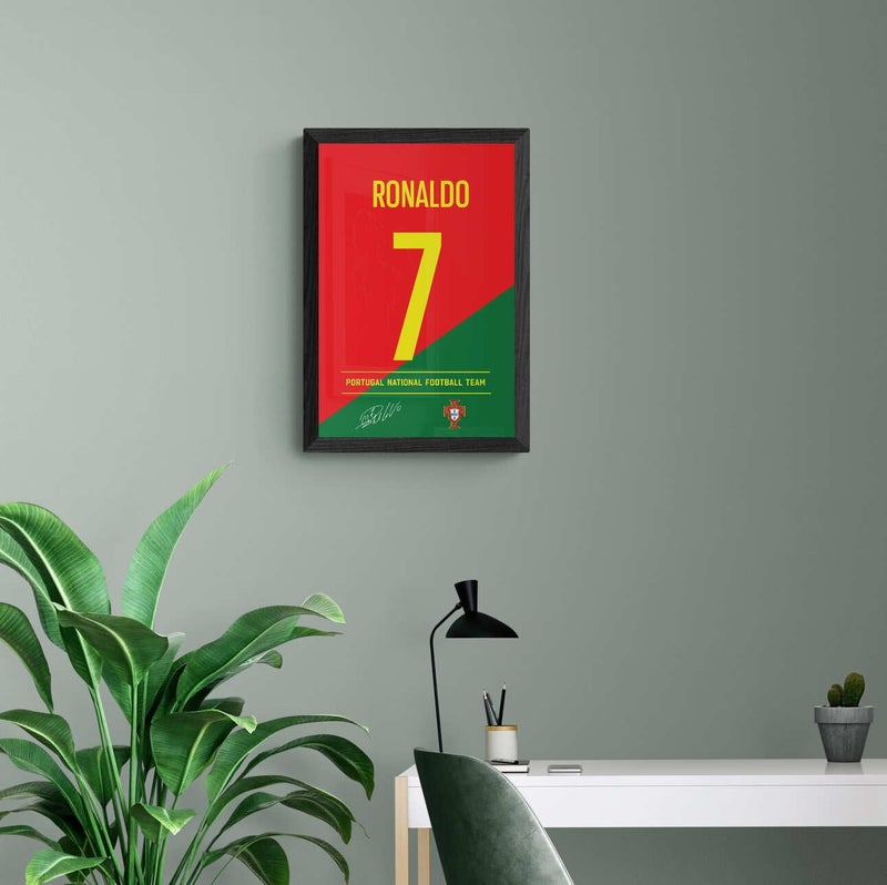 FRAMEO STORE Cristiano Ronaldo 7 Jersey Art Poster Glass frame Cristiano Ronaldo World Cup Jersey wall art framed poster A4 size 8 X 12 Inches - Image 3