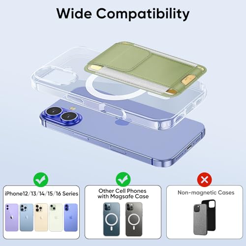 FINPAC MagSafe Wallet, Magnetic Card Wallet Holder for iPhone 17/16/15/14/13/12 Series, Safe RFID Blocking Slim Leather 6 Card Holder for Women Men, Bamboo Green - Image 3