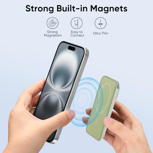 FINPAC MagSafe Wallet, Magnetic Card Wallet Holder for iPhone 17/16/15/14/13/12 Series, Safe RFID Blocking Slim Leather 6 Card Holder for Women Men, Bamboo Green - Image 4
