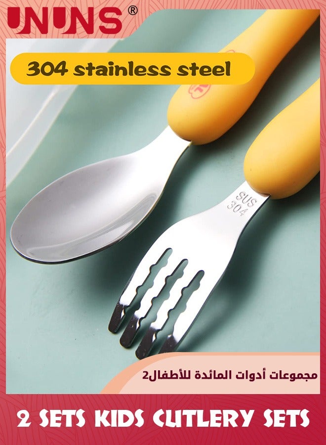 UNUNS Toddler Utensils Set,2 Set Kids Cutlery Sets,Cute Cartoon Animal Stainless Steel Fork And S,poon Set,Children's Tableware Set For Student Boys Girls,With Portable Travel Case,Chicken+Bear - Image 5