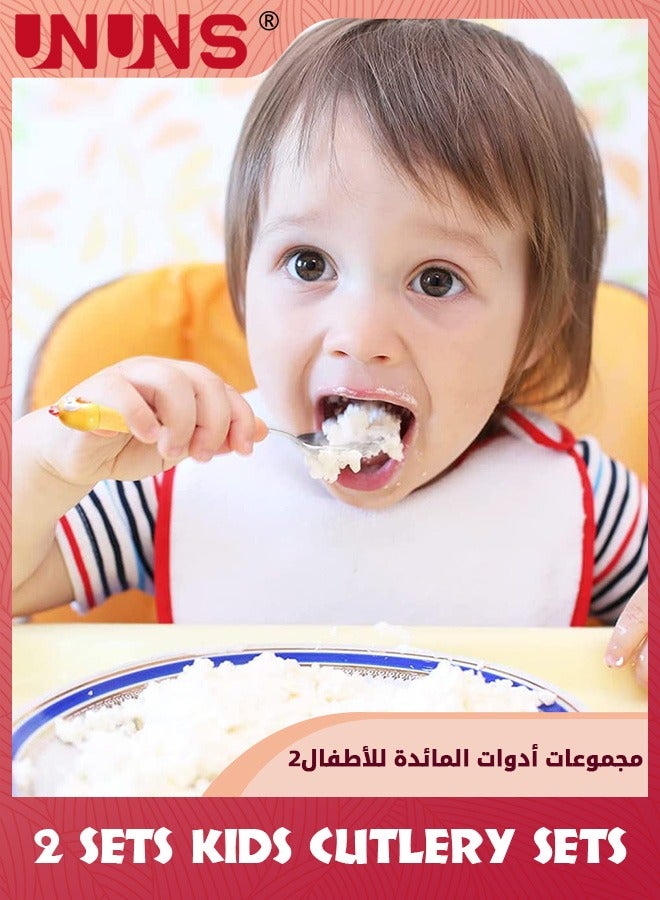 UNUNS Toddler Utensils Set,2 Set Kids Cutlery Sets,Cute Cartoon Animal Stainless Steel Fork And S,poon Set,Children's Tableware Set For Student Boys Girls,With Portable Travel Case,Chicken+Bear - Image 4