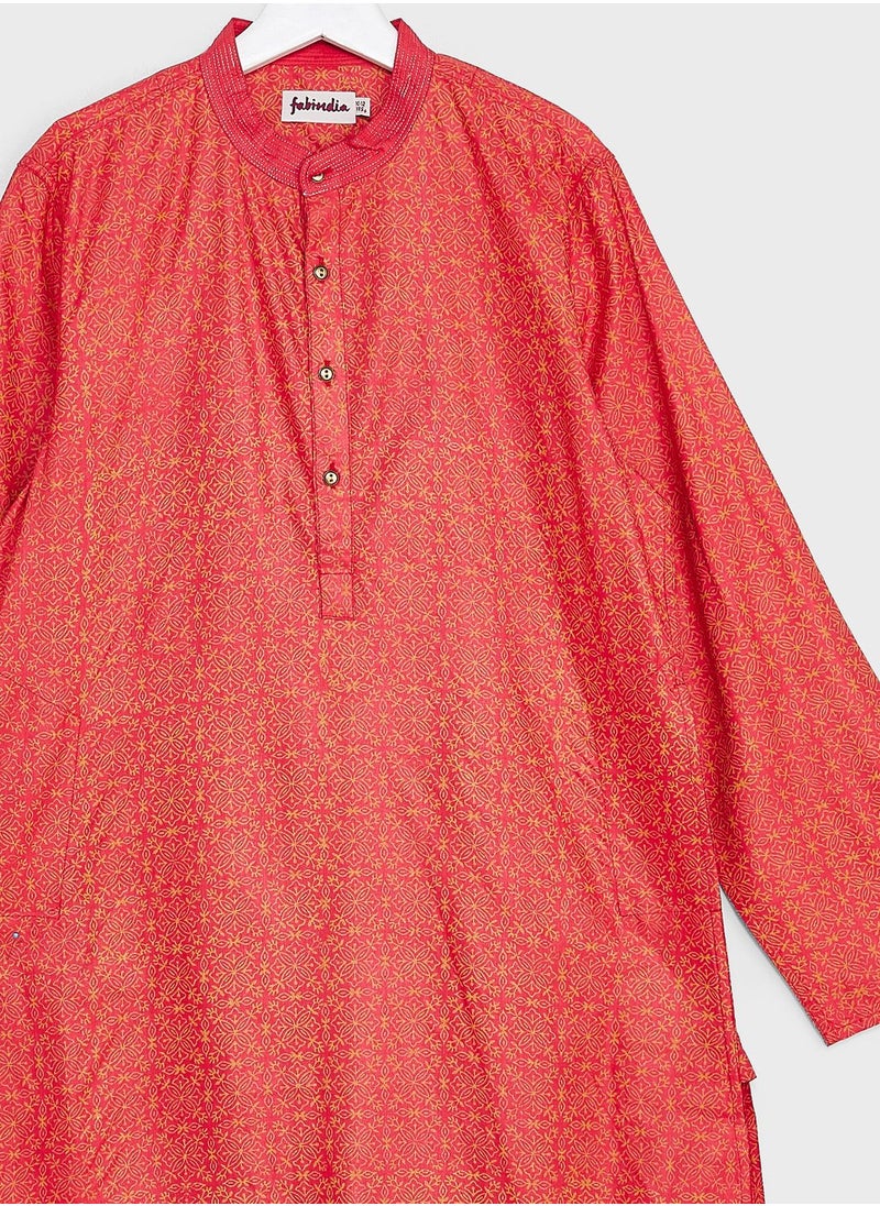 Fabindia - Kids Printed Long Kurta - Image 1