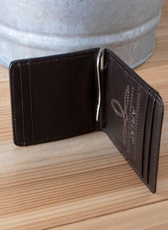 ARIAT Men's Wallet, Brown Genuine Leather, Money Clip Style, Distressed USA Flag, Shield Logo, Card Slots, ID Window - Image 4