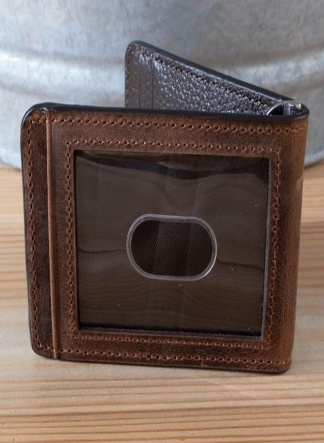 ARIAT Men's Wallet, Brown Genuine Leather, Money Clip Style, Distressed USA Flag, Shield Logo, Card Slots, ID Window - Image 3