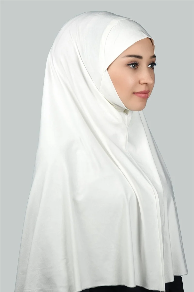 التوبة Ready-made Turban Practical Scarf with Veil Hijab with Nikap - Prayer Cover Soufflé (3Xl) - Ecru