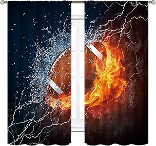 Cinbloo American Football Curtains Rod Pocket Fire Water Sports Flame Splashing Thunder Lightning Cool Boys Art Printed - Image 1