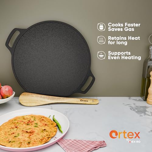 Ortex Cast Iron Dosa Tawa 12 Inch Pre Seasoned with Double Handle – Iron Tawa for Roti and Dosa Big Size | Flat Tawa for Chapati, Paratha | Gas & Induction Friendly (30 cm, Black) - Image 4