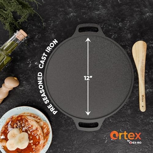 Ortex Cast Iron Dosa Tawa 12 Inch Pre Seasoned with Double Handle – Iron Tawa for Roti and Dosa Big Size | Flat Tawa for Chapati, Paratha | Gas & Induction Friendly (30 cm, Black) - Image 2