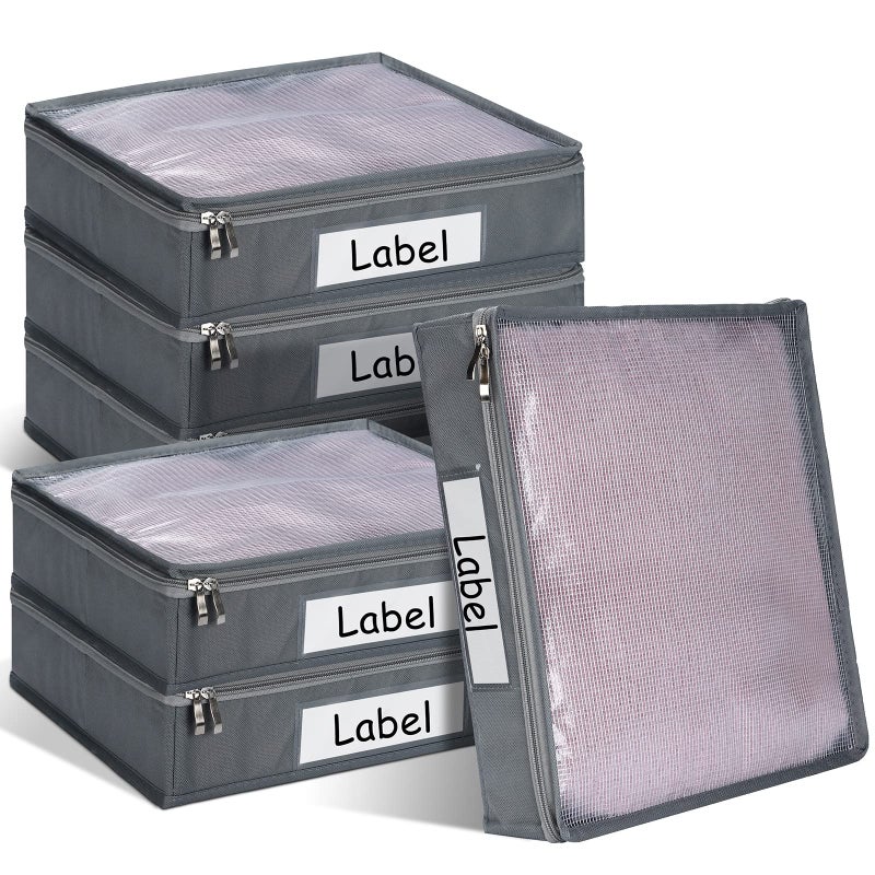 Panelee 6 Pcs 14 x 12 x 3 Inch Sweater Storage Bags Easy Gliding Zippered Sweater Package Organizer Closets Under The Bed Zippered Storage Bags with Label Pocket to Avoid Dust Dirt(Gray) - Image 1