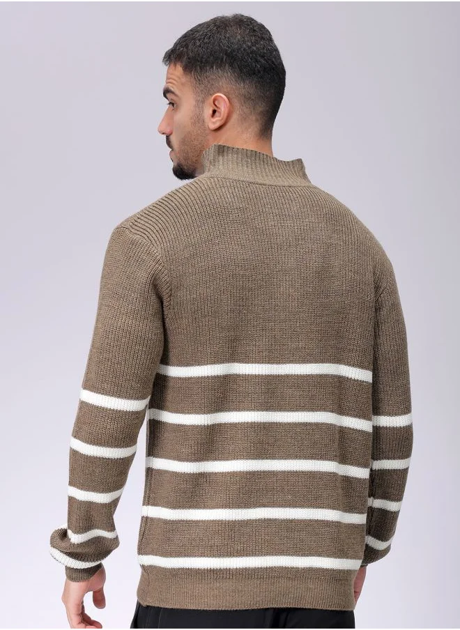 شركة المرآب الهندية Men Relaxed Fit Horizontal Stripes Polo Sweater