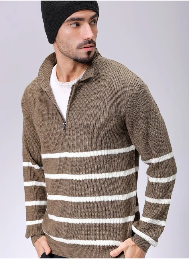 شركة المرآب الهندية Men Relaxed Fit Horizontal Stripes Polo Sweater
