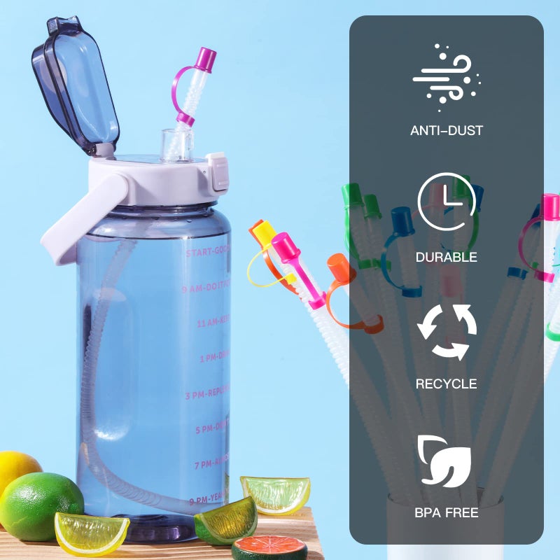 Chengu 24 Pack Flexible Straws with Drinking Caps Long Flexible Plastic Bendable Reusable Straws with 2 Cleaning Brushes for Jumbo Mugs Water Bottle(15 Inch,Assorted Colors) - Image 3